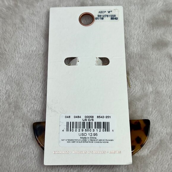 American Eagle Animal Leopard Print Dangle Earrings Brown Gold Half Moon NWT - Picture 5 of 5